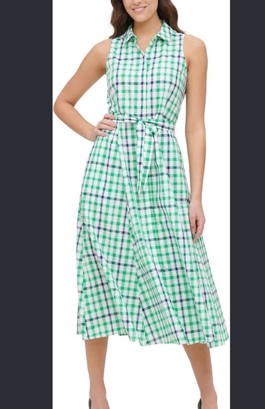 Tommy Hillfiger Gingham Midi Dress 100% Cotton Teacher Preppy School Girl Picnic